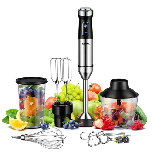 GDOR 1000W Immersion Hand Blender, 20-Speed Turbo, Titanium Blades, Dough Hooks & Chopper