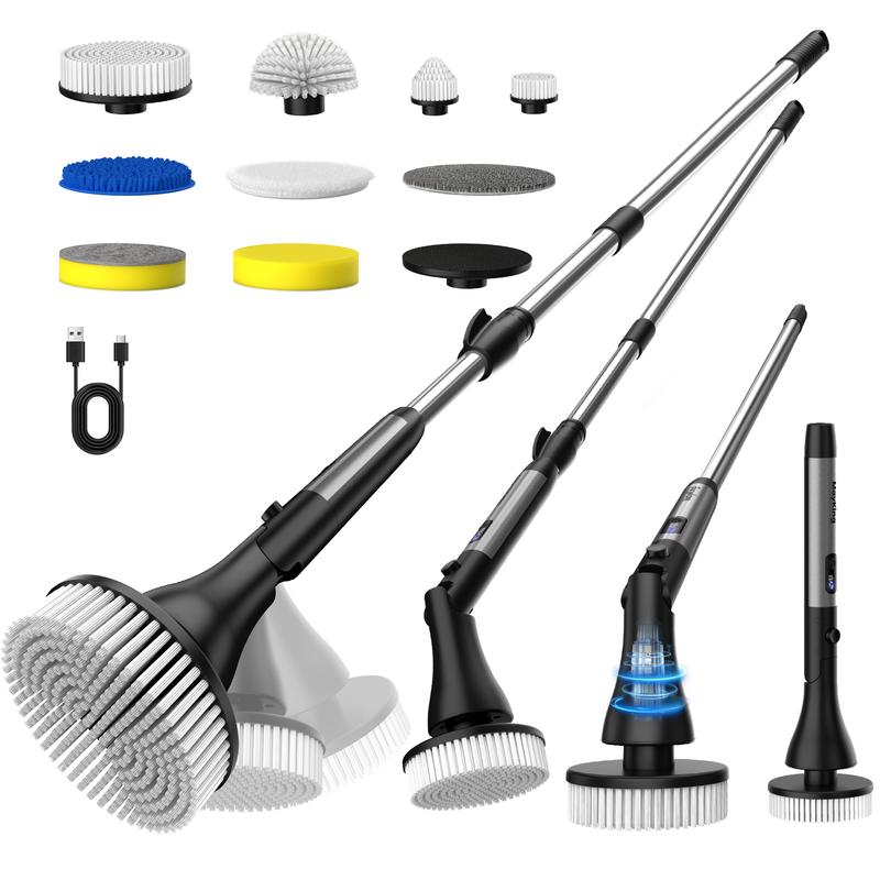 MayKing Cordless Electric Spin Scrubber – 9 Brushes, Adjustable Length, 3-Speed Power Cleaner