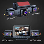 PASLDA 4-Channel Dash Cam, 1080P, Night Vision, WiFi, GPS, 3" IPS Screen, 32GB Card