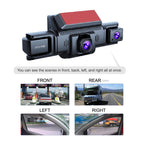 PASLDA 4-Channel Dash Cam, 1080P, Night Vision, WiFi, GPS, 3" IPS Screen, 32GB Card