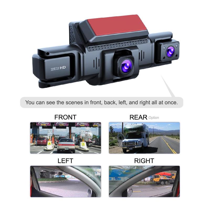 PASLDA 4-Channel Dash Cam, 1080P, Night Vision, WiFi, GPS, 3" IPS Screen, 32GB Card