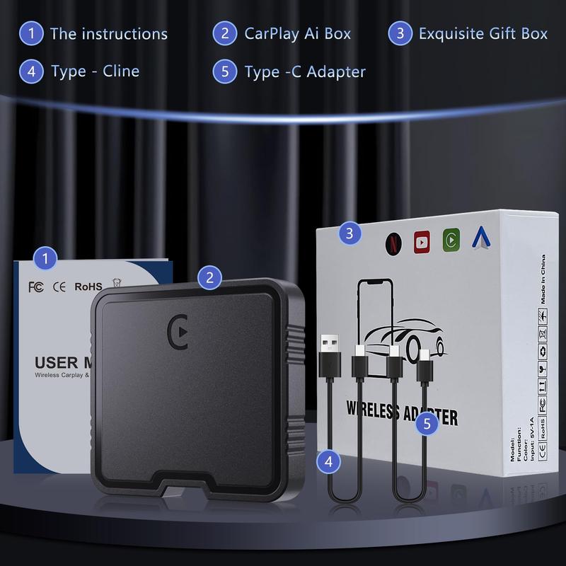 PASLDA Wireless CarPlay Adapter, Netflix & YouTube, Plug & Play, 2015+ Cars