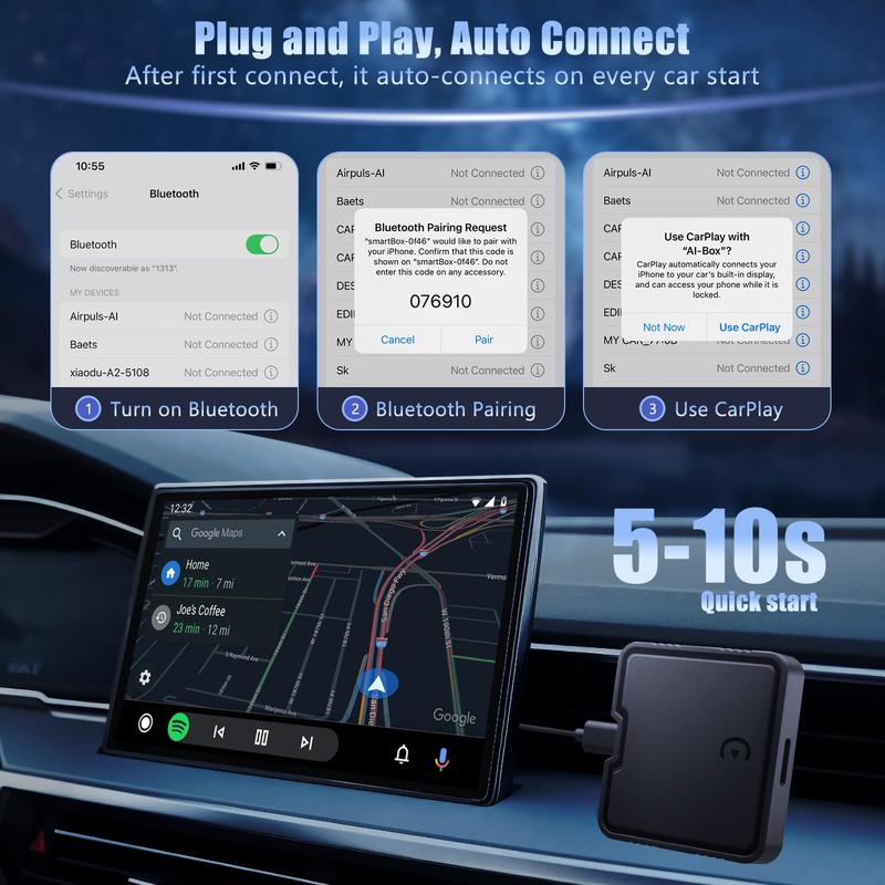 PASLDA Wireless CarPlay Adapter, Netflix & YouTube, Plug & Play, 2015+ Cars