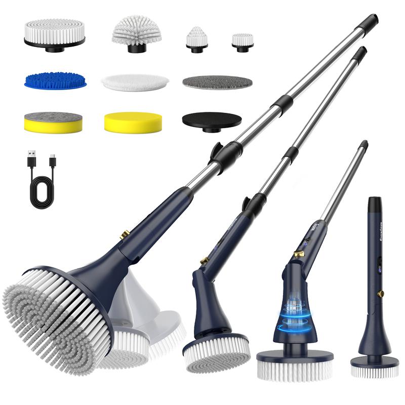 MayKing Cordless Electric Spin Scrubber – 9 Brushes, Adjustable Length, 3-Speed Power Cleaner