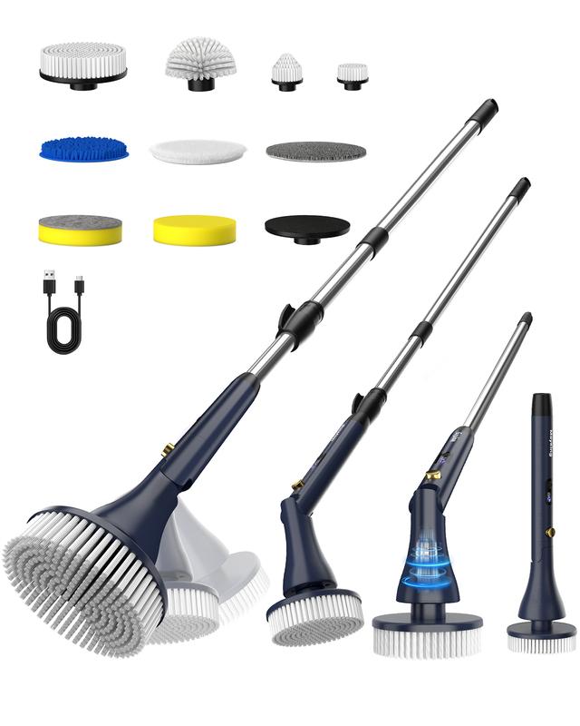 MayKing Cordless Electric Spin Scrubber – 9 Brushes, Adjustable Length, 3-Speed Power Cleaner