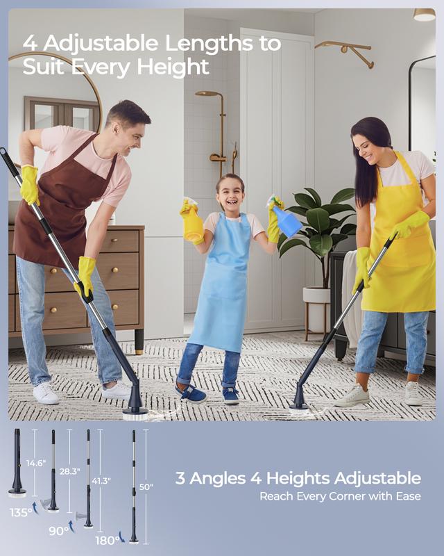 MayKing Cordless Electric Spin Scrubber – 9 Brushes, Adjustable Length, 3-Speed Power Cleaner