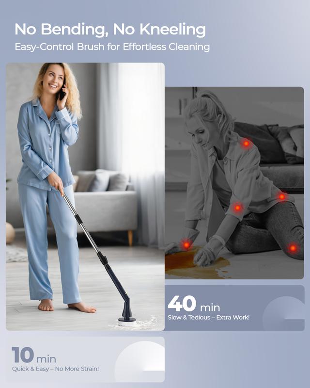 MayKing Cordless Electric Spin Scrubber – 9 Brushes, Adjustable Length, 3-Speed Power Cleaner