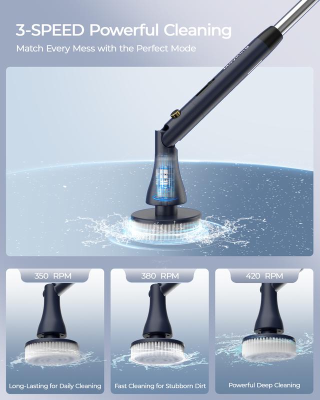 MayKing Cordless Electric Spin Scrubber – 9 Brushes, Adjustable Length, 3-Speed Power Cleaner