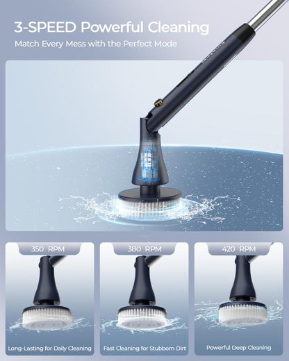 MayKing Cordless Electric Spin Scrubber – 9 Brushes, Adjustable Length, 3-Speed Power Cleaner