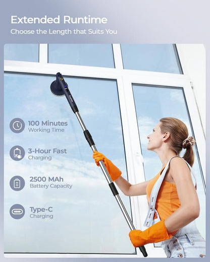 MayKing Cordless Electric Spin Scrubber – 9 Brushes, Adjustable Length, 3-Speed Power Cleaner