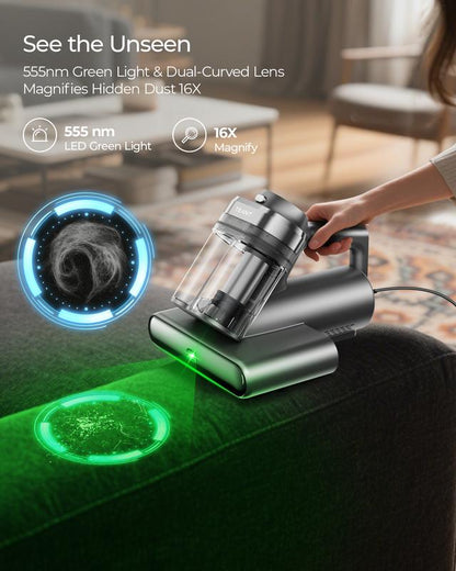Teant Powerful Mattress Vacuum Cleaner, 18kPa Strong Suction, UV-C Light, Green Dust Detection, Heat & HEPA Filter