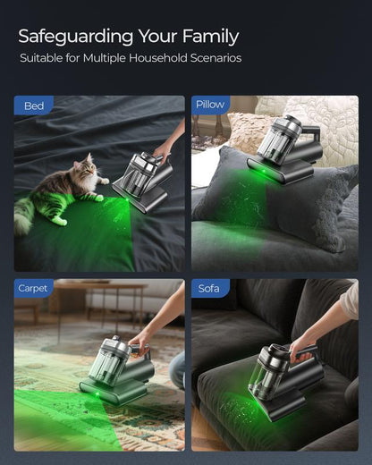 Teant Powerful Mattress Vacuum Cleaner, 18kPa Strong Suction, UV-C Light, Green Dust Detection, Heat & HEPA Filter